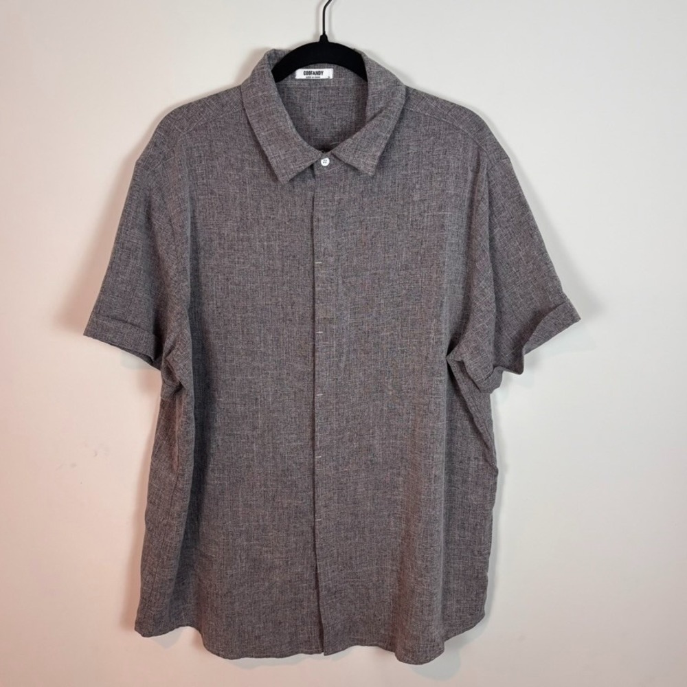 Coofandy Mens Grey Woven Linen Blend Casual Button up Short Sleeve Shirt XL